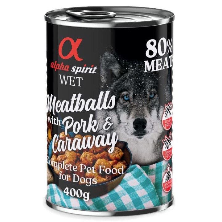 alpha spirit Dog Meatballs 6 x 400 g - Schwein & Kümmel