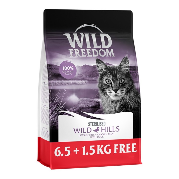 6,5 kg + 1,5 kg gratis! 8 kg Wild Freedom Sterilised Trockenfutter - Wild Hills Sterilised Ente 8 kg