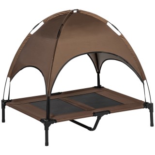 PawHut Erhöhtes Hundebett Outdoor mit Baldachin, atmungsaktiver Taftstoff in Kaffee 92x76x90cm für Komfort & Schutz   Aosom.d