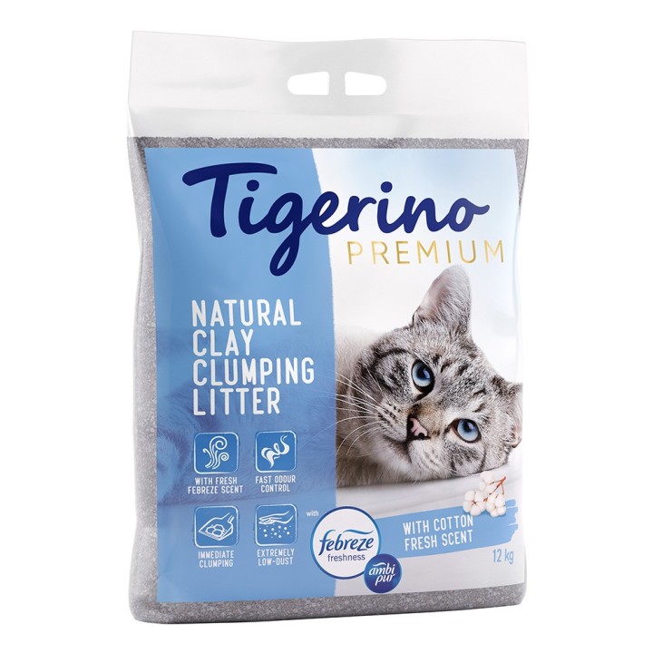 Tigerino Premium Katzenstreu - Febreze Frischer Baumwollblütenduft - 12 kg