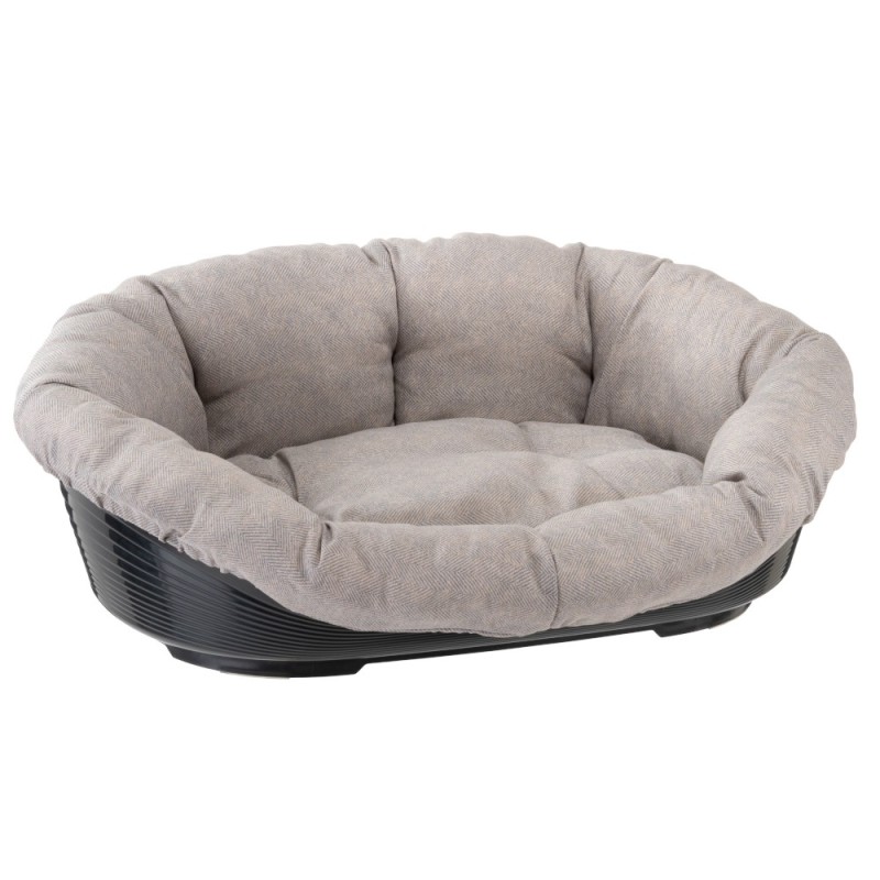 Set aus Ferplast Korb Siesta Deluxe mit Überzug Sofà Tweed beige - Größe 4: L 61,5 x B 45 x H 21,5 cm