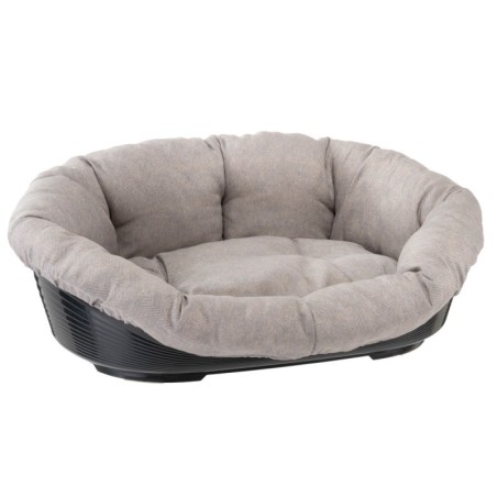 Set aus Ferplast Korb Siesta Deluxe mit Überzug Sofà Tweed beige - Größe 4: L 61,5 x B 45 x H 21,5 cm