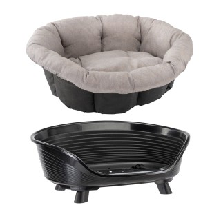 Set aus Ferplast Korb Siesta Deluxe mit Überzug Sofà Tweed beige - Set Größe 4: Korb + Überzug + Füße