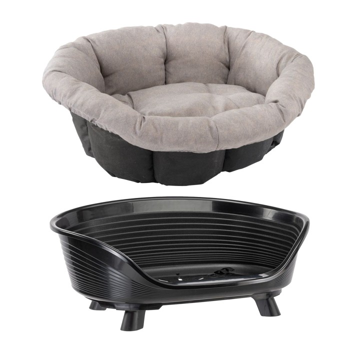 Set aus Ferplast Korb Siesta Deluxe mit Überzug Sofà Tweed beige - Set Größe 4: Korb + Überzug + Füße