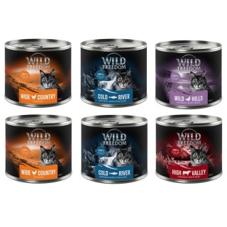 Wild Freedom Adult 6 x 200 g - getreidefreie Rezeptur - Mixpaket 2 (Huhn, Seelachs, Rind, Ente)