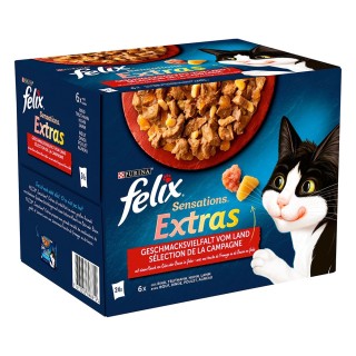 Felix "Sensations Extras" Pouches 24 x 85 g - Rind, Truthahn, Huhn, Lamm