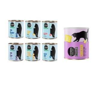 Cosma Kombi-Paket: 24 x 280 g Nature + 2 x 200 g Maxi Snackie XXL - Mixpaket 2 (6 Sorten) + Hühnchen