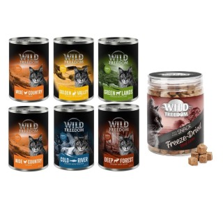 Wild Freedom Kombi-Paket: 24 x 400 g Adult Nassfutter + 3 x 45 g RAW - Mixpaket 1 (Huhn, Seelachs, Lamm, Kaninchen, Wild) + H