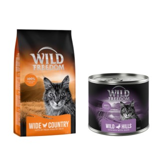 Wild Freedom Kombi-Paket: Adult Nassfutter + "Wide Country" Trockenfutter - 24 x 200 g Wild Hills: Ente & Huhn + 2 x 2 kg Gef