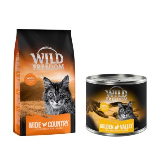 Wild Freedom Kombi-Paket: Adult Nassfutter + "Wide Country" Trockenfutter - 24 x 200 g Golden Valley: Kaninchen & Huhn + 2 x