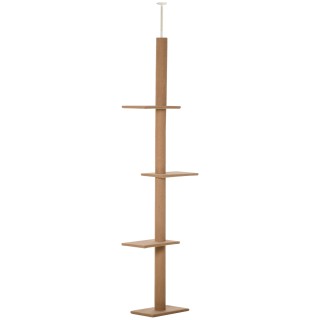 PawHut Höhenverstellbarer Kratzbaum Kletterbaum für Katzen Spielbaum Hellbraun 43x27x228-260cm für aktives Spielen & Entspann
