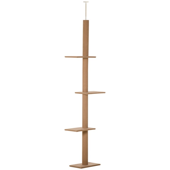 PawHut Höhenverstellbarer Kratzbaum Kletterbaum für Katzen Spielbaum Hellbraun 43x27x228-260cm für aktives Spielen & Entspann