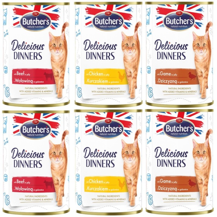 Butcher's Delicious Dinners Katze 6 x 400 g - Mixpaket (3 Sorten)