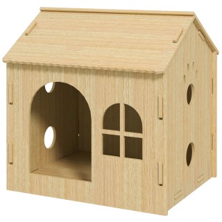 PawHut Hundehütte mit Fenster, Katzenhaus mit niedliches Pfoten-Design, Montage ohne Schrauben, für kleine Hunde unter 4 kg,