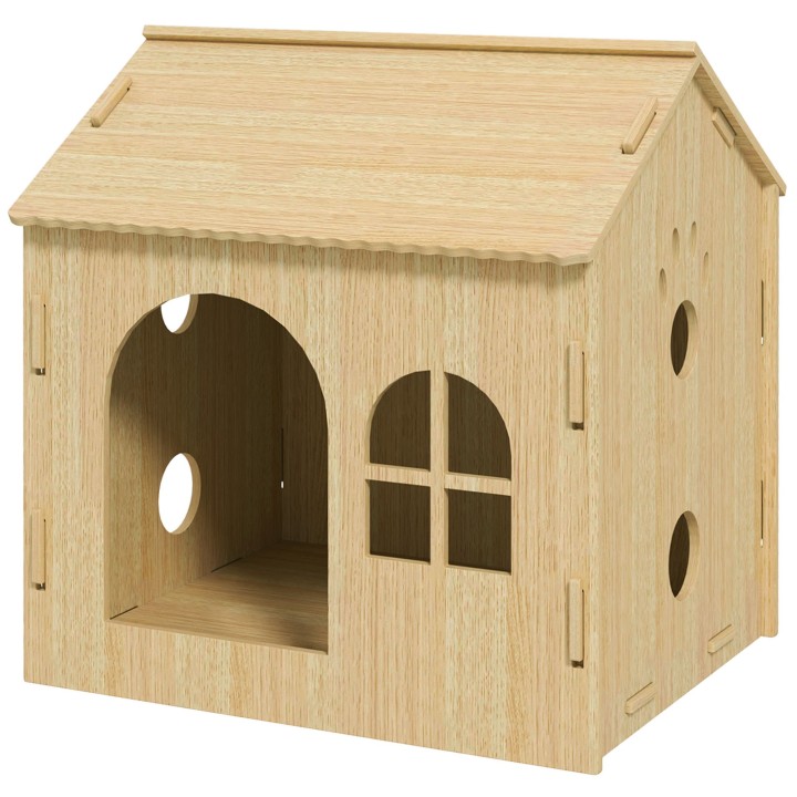 PawHut Hundehütte mit Fenster, Katzenhaus mit niedliches Pfoten-Design, Montage ohne Schrauben, für kleine Hunde unter 4 kg,