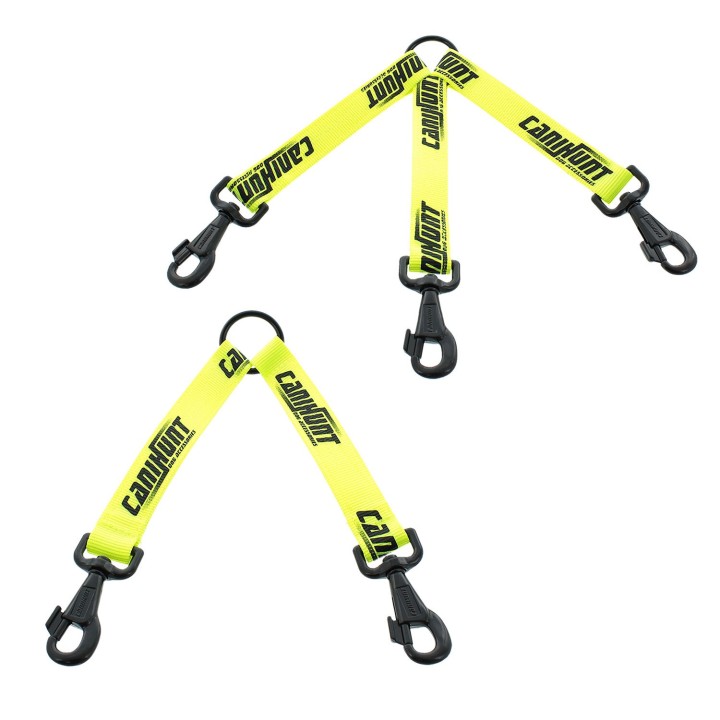 Dreifach-Hundeleine mit flachem Gurt und 3 Karabinern Canihunt Hunter
