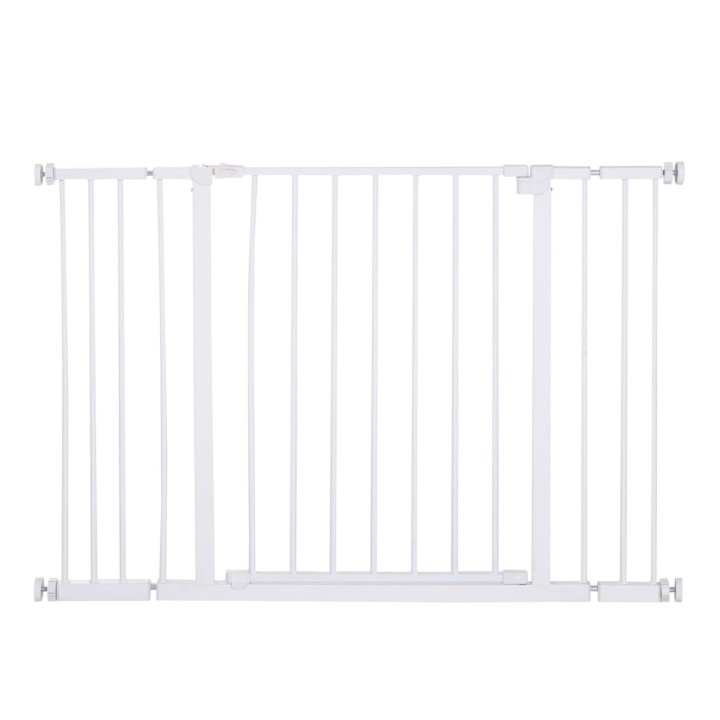 PawHut Treppenschutzgitter Metall Türschutz Absperrgitter bohrfrei verstellbar 76-107x76cm Weiß   Aosom