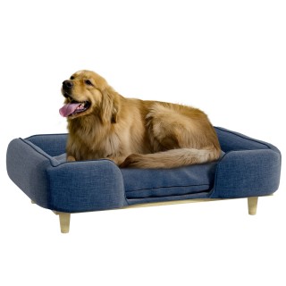 PawHut Hundebett Hundekissen Hundekörbchen Hundesofa Holzbeine, Polyester, Dunkelblau, 96 x 66 x 24 cm   Aosom
