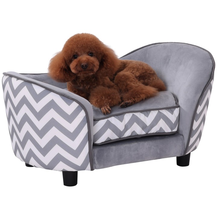 PawHut Haustiersofa Hundecouch gepolstert aus Holz und Schaumstoff 68,5x40,5x40,5cm für Hunde und Katzen in Grau   Aosom.de
