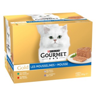 Sparpaket Gourmet Gold Feine Pastete 24 x 85 g - Mixpaket Fleisch (Kaninchen, Kalb, Rind, Lamm)