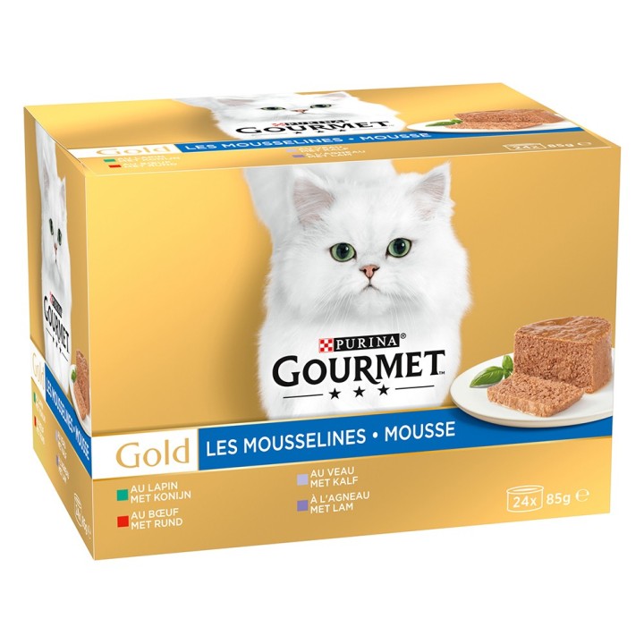 Sparpaket Gourmet Gold Feine Pastete 24 x 85 g - Mixpaket Fleisch (Kaninchen, Kalb, Rind, Lamm)