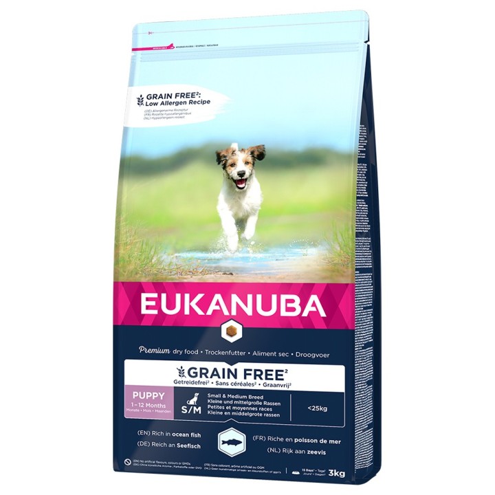 Eukanuba Grain Free Puppy Small / Medium Breed mit Lachs - 3 kg