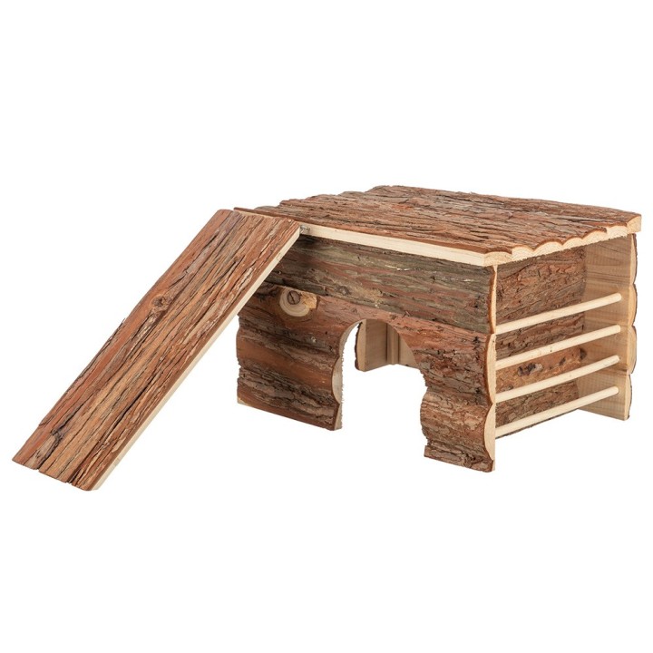 TRIXIE Haus Ila 2 aus Rindenholz mit Ausgänge/Raufe für Meerschweinchen - 1 Stück