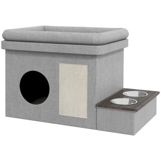 Edelstahl Futternapf Set 2 Näpfe für Katzen und Hunde bis 8kg, Polyester grau 78x48x49,5cm, rutschfest & leicht zu reinigen