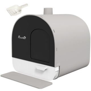 PawHut Katzentoilette mit Haube für Katzen bis 5kg, ausziehbare Schaufel & Tablett, Katzenstreu Matte, grau 43x44x47cm   Aoso
