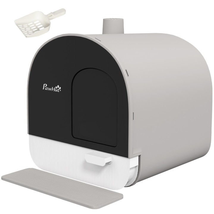 PawHut Katzentoilette mit Haube für Katzen bis 5kg, ausziehbare Schaufel & Tablett, Katzenstreu Matte, grau 43x44x47cm   Aoso
