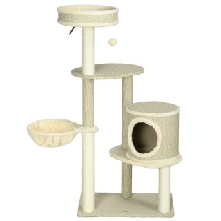 PawHut Kratzbaum für 1-2 Katzen 124H cm Katzenbaum mit 2 Liegeflächen Korb Spielball Kletterturm für Katzen   Aosom.de