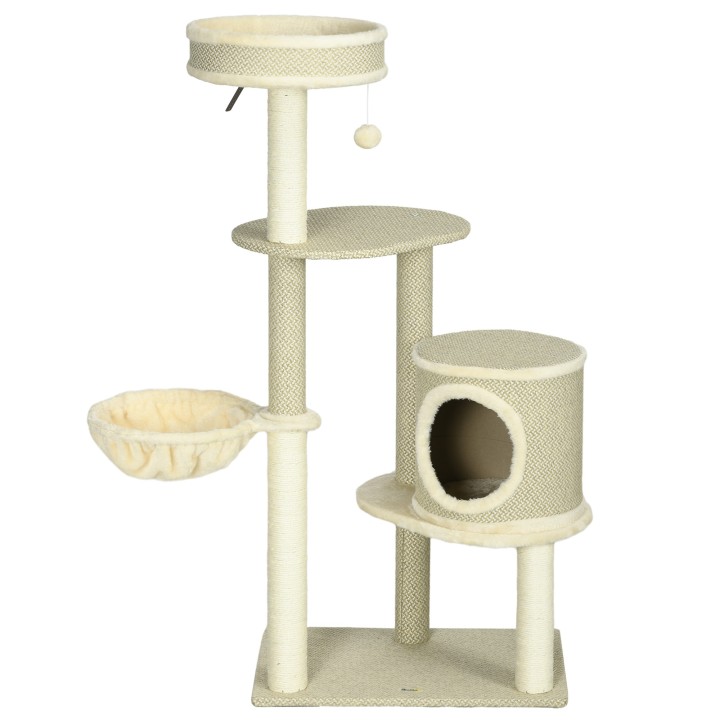 PawHut Kratzbaum für 1-2 Katzen 124H cm Katzenbaum mit 2 Liegeflächen Korb Spielball Kletterturm für Katzen   Aosom.de