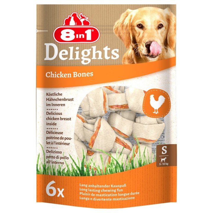 8in1 Delights Kauknochen Huhn - Sparpaket: 2 x 210 g (12 Stück) Größe S