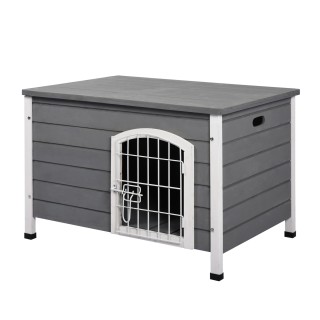 PawHut Hundehütte  Wasserdichtes Hundehaus mit Tür, Gitterbox für Outdoor, Tanne, Grau, 80x55x53,5 cm  Aosom