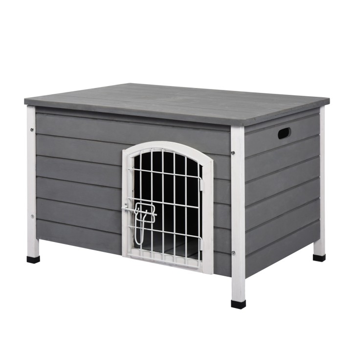 PawHut Hundehütte  Wasserdichtes Hundehaus mit Tür, Gitterbox für Outdoor, Tanne, Grau, 80x55x53,5 cm  Aosom