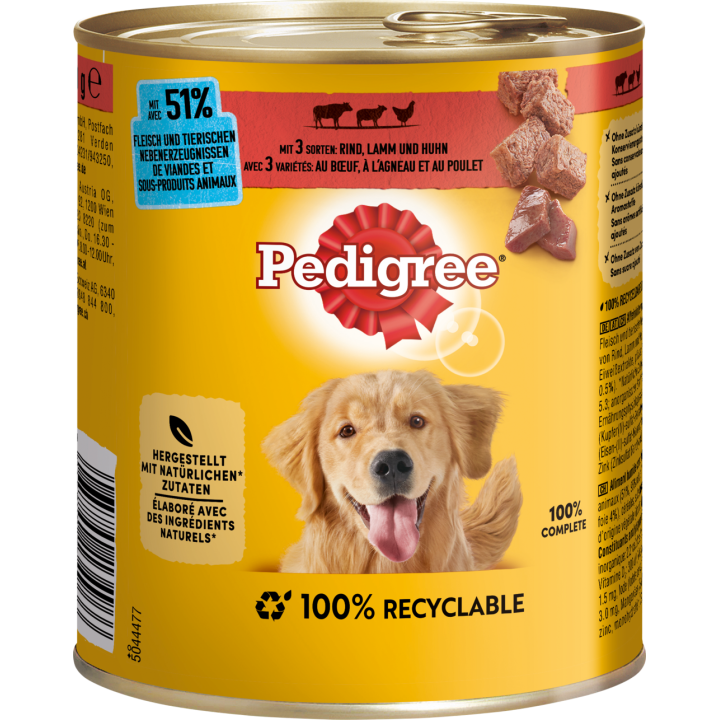 Pedigree Pastete mit Rind, Lamm und Huhn - 800 g