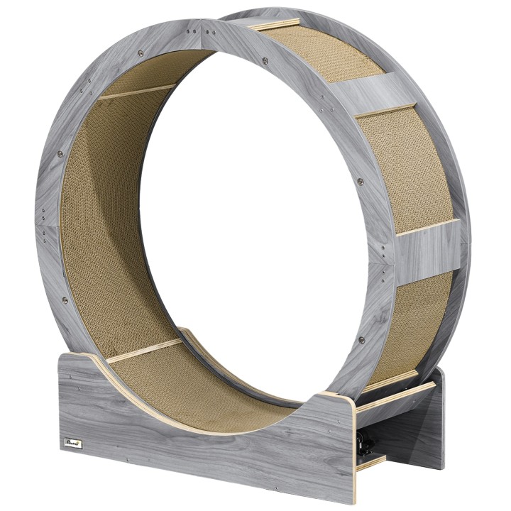 PawHut Katzenlaufrad Laufrad für Katzen 91 cm mit Bremse, Kratzbrett, Katzenrad für gesunde Bewegung, Entspannung, Grau   Aos