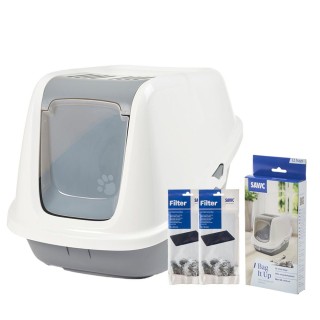 Savic Katzentoilette Nestor - Starterset: Toilette grau/weiß + 2 Filter + 12 Bag it up