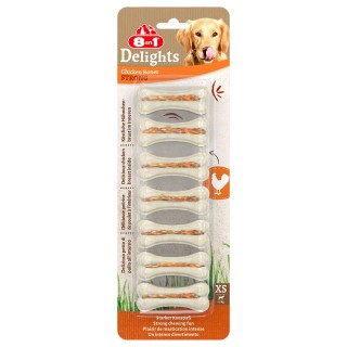 8in1 Delights Strong Kauknochen Huhn XS - Sparpaket: XS, 3 x 140 g (21 Stück)