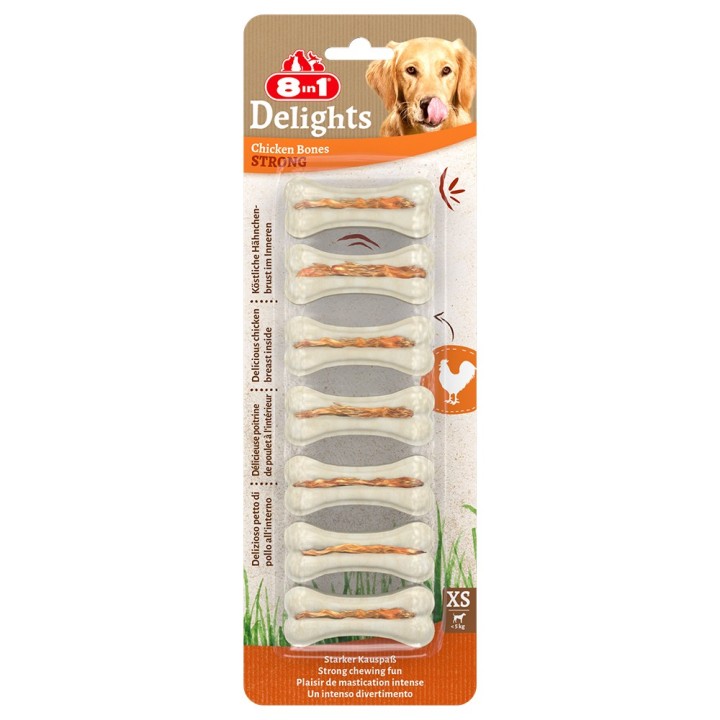 8in1 Delights Strong Kauknochen Huhn XS - Sparpaket: XS, 3 x 140 g (21 Stück)