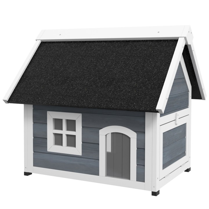 PawHut Katzenhaus, Katzenhöhle aus Holz, mit aufklappbar Asphaltdach, Wetterfest Katzenhütte mit Fenster, 3 Türen, 77 x 57,5