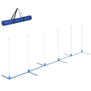 PawHut Hunde Slalomstangen Agility Training Set für Haustiere mit 600D Tasche Polyester Weiß Blau 305 x 60 x 94 cm für Hundes