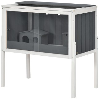 PawHut Hamsterkäfig aus Holz für Zwerghamster Nagerkäfig Kleintierkäfig mit 2 Hütten und Zubehör, groß Mäusekäfig Käfig 82 x