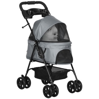 PawHut Hundewagen Hundebuggy Klappfunktion Pet Stroller für kleine Hunde & Katzen Oxford Grau 67x45x96 cm, faltbar & leicht