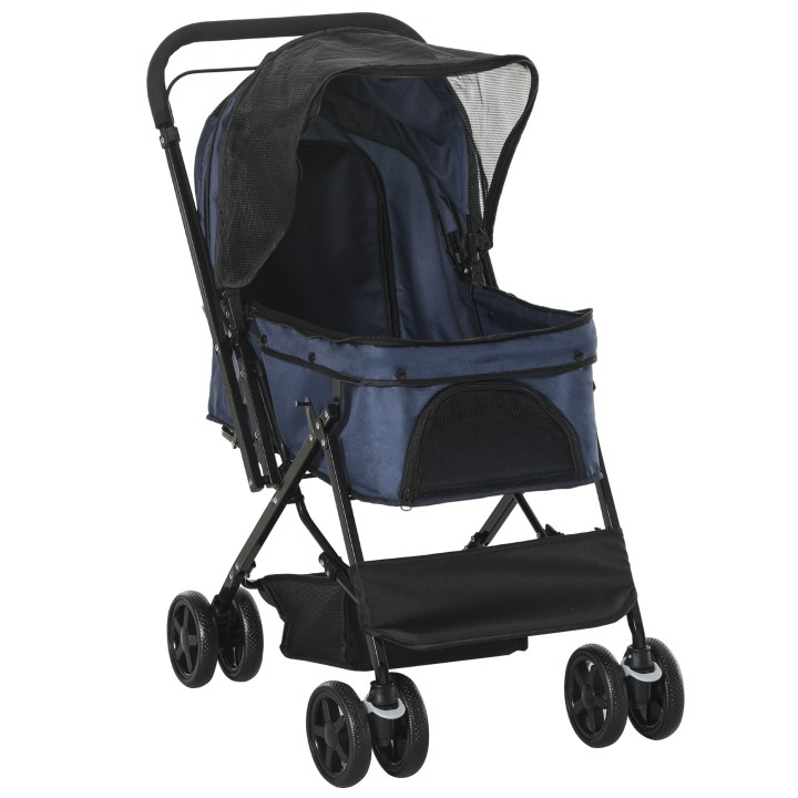 PawHut Haustierwagen Katzenbuggy Oxford Blau 76,5x52x95cm für kleine Hunde und Katzen, faltbar & leicht   Aosom.de