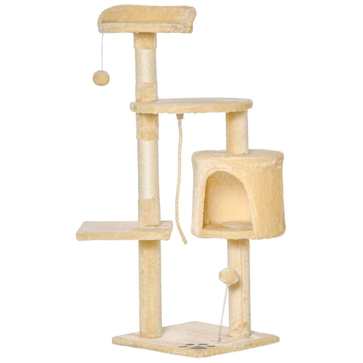 PawHut Katzenbaum Kratzbaum Schlafhöhle Kletterbaum mit Spielbaum Treppe Schlafplatz für Katzen 4 Schichte Beige 40 x 40 x 11