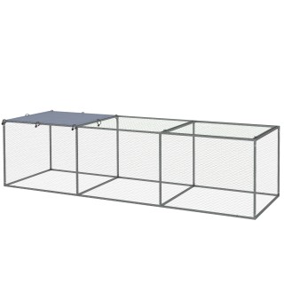 PawHut Enclos poulailler cage clapier extérieur 3 m² für Kleintiere dim. 3 x 1 x 0,8 m verzinkter Stahl, 1 obere Tür, überdac