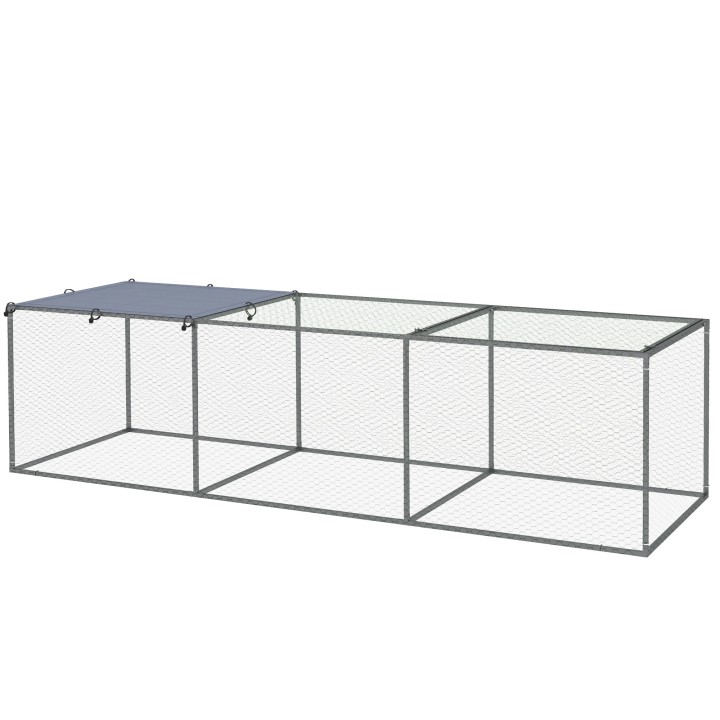 PawHut Enclos poulailler cage clapier extérieur 3 m² für Kleintiere dim. 3 x 1 x 0,8 m verzinkter Stahl, 1 obere Tür, überdac