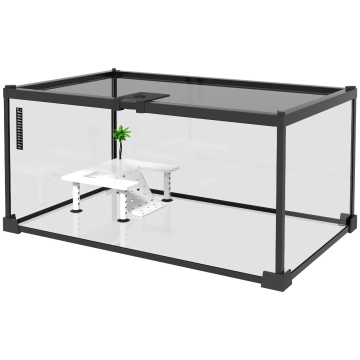 PawHut Reptilienbox Schildkröten Aquarium Terrarium Behausung Transparenter Schiebedeckel Drahtgitter Thermometer Plattform m