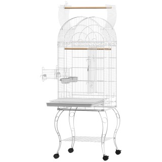 PawHut Vogelkäfig auf Rollen mit Regal, Gitter und herausnehmbarem Tablett 2 Edelstahlnäpfe, Wellensittich Sitzstange 51 x 51
